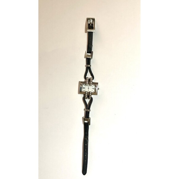 BCBGMAXAZRIA Ladies BG6014 Classic Crystal Black Leather Strap Watch New Battery - Picture 4 of 9